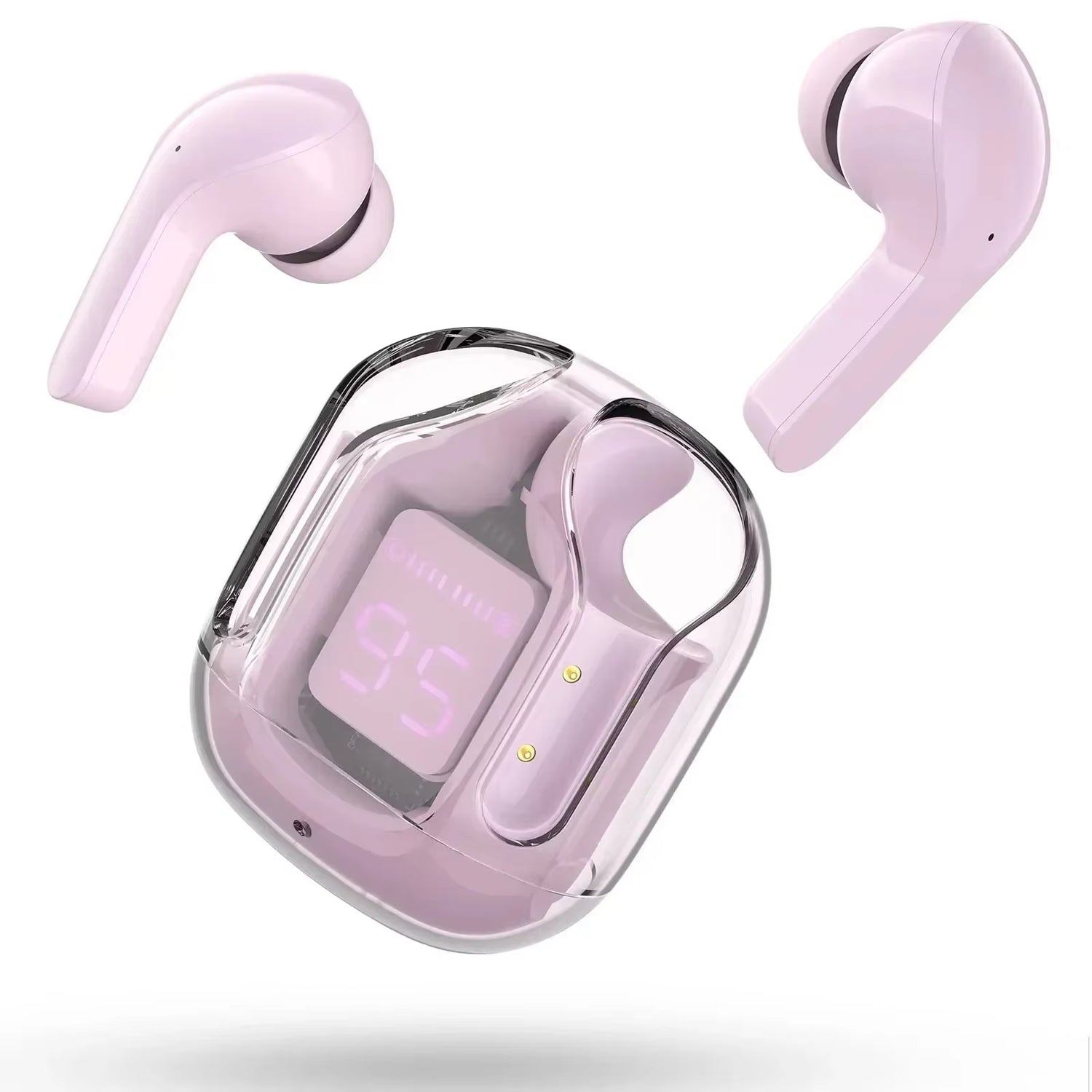 Crystalbeats BT30: Transparent TWS Bluetooth 5.3 Earbuds with Digital Display & Noise Canceling