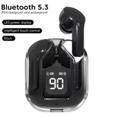 Crystalbeats BT30: Transparent TWS Bluetooth 5.3 Earbuds with Digital Display & Noise Canceling