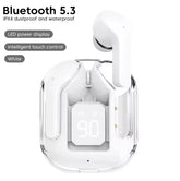 Crystalbeats BT30: Transparent TWS Bluetooth 5.3 Earbuds with Digital Display & Noise Canceling