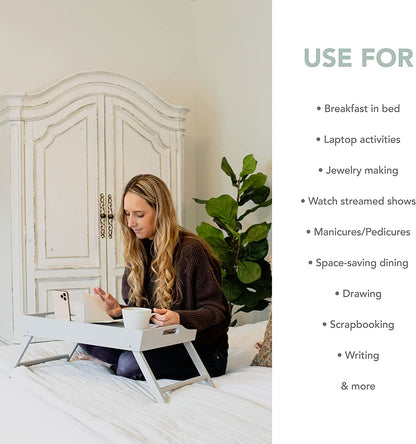 Wood Bed Tray, Lap Desk with Phone Holder - Fits up to 17.3 Inch Laptops and Most Tablets - Calming Gray - Style No. 78105
