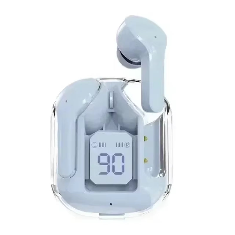 Crystalbeats BT30: Transparent TWS Bluetooth 5.3 Earbuds with Digital Display & Noise Canceling